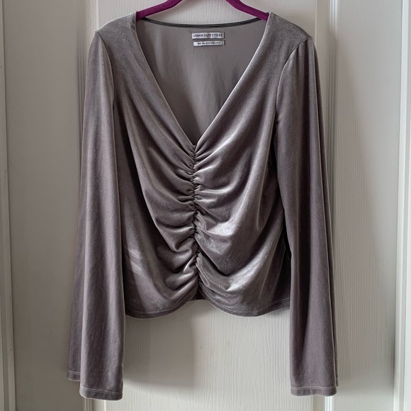 Urban Outfitters Tops - Urban Outfitters dark gray velour V neck top